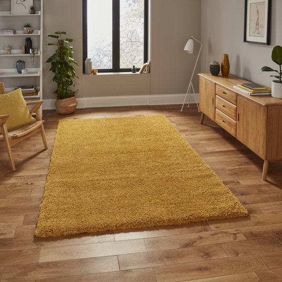 Sierra 9000 Plain Shaggy Rug- Yellow