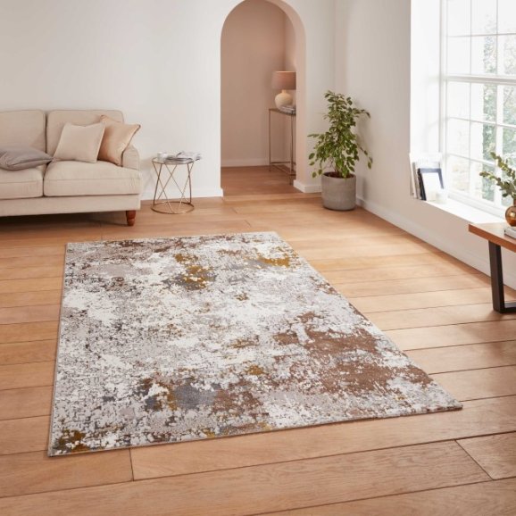Creation 50179 Modern Multi Textured Super Soft Rug - Gold/Beige