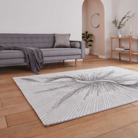 Creation 50156 Modern Multi Textured Super Soft Helix Rug - Silver/Beige
