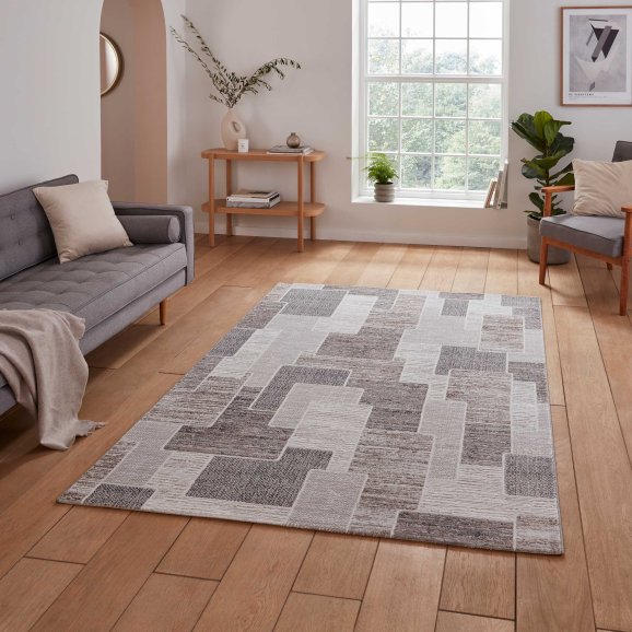 Creation 50178 Modern Multi Textured Super Soft Rug - Grey/Beige