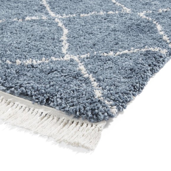 Boho 5413 Modern Shaggy Moroccan Rug Blue