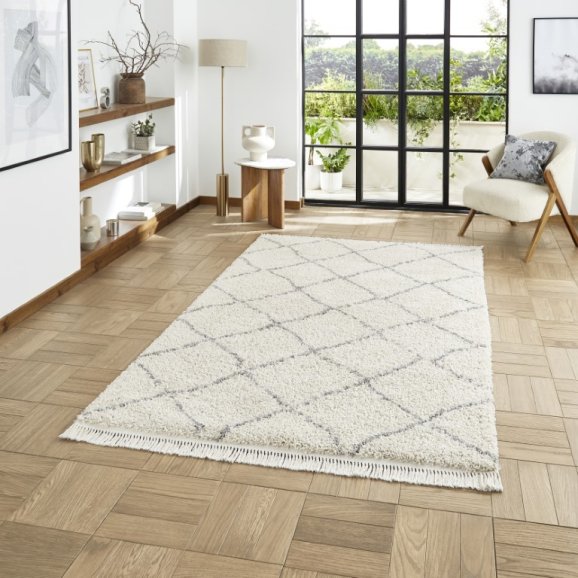 Boho 5413 Modern Shaggy Moroccan Rug Cream