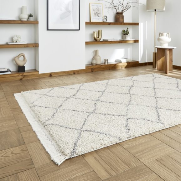 Boho 5413 Modern Shaggy Moroccan Rug Cream