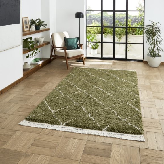 Boho 5413 Modern Shaggy Moroccan Rug Green