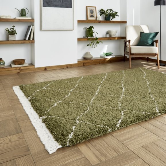 Boho 5413 Modern Shaggy Moroccan Rug Green