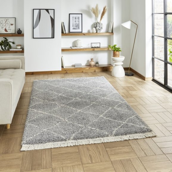 Boho 5413 Modern Shaggy Moroccan Rug Grey