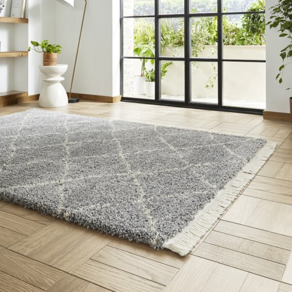 Boho 5413 Modern Shaggy Moroccan Rug Grey