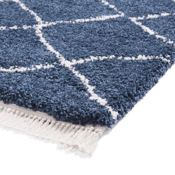 Boho 5413 Modern Shaggy Moroccan Rug Navy