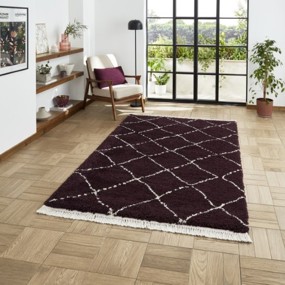 Boho 5413 Modern Shaggy Moroccan Rug Purple