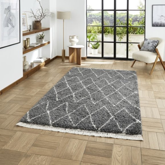 Boho 8280 Modern Shaggy Moroccan Rug Grey
