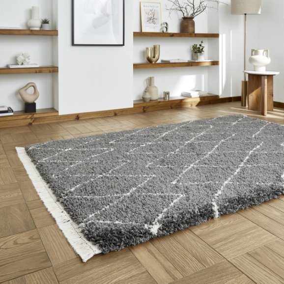 Boho 8280 Modern Shaggy Moroccan Rug Grey