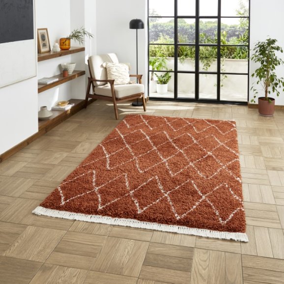 Boho 8280 Modern Shaggy Moroccan Rug Rust