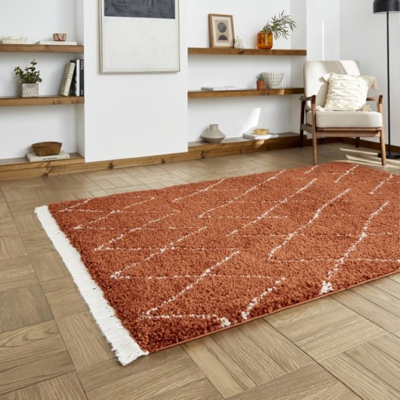 Boho 8280 Modern Shaggy Moroccan Rug Rust