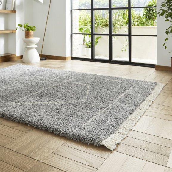 Boho A474 Modern Shaggy Abstract Rug - Grey/Cream