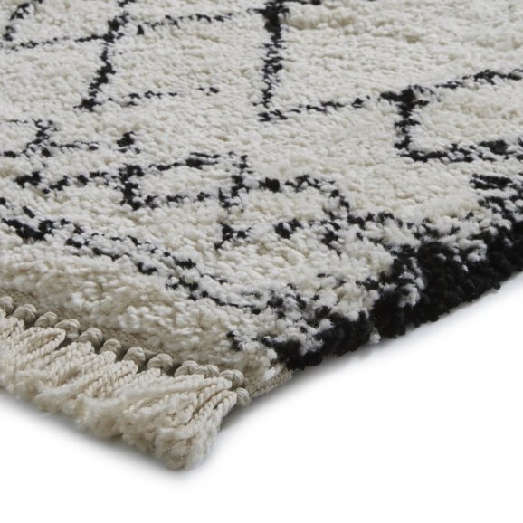 Boho 5402 Modern Shaggy Moroccan Rug Black/White