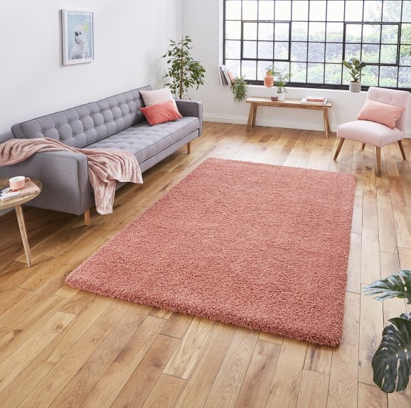 Sierra 9000 Plain Shaggy Rug- Peach