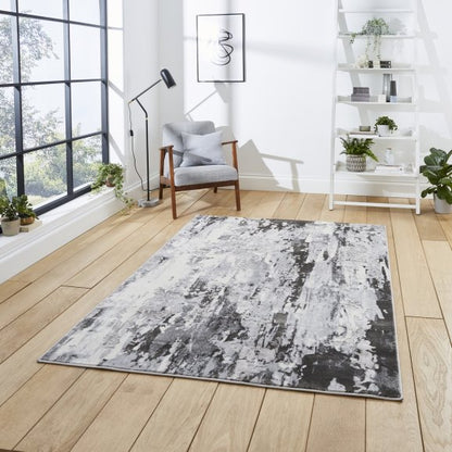 Apollo GR580 Modern Distressed Abstract Metallic Rug Grey