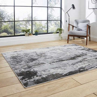 Apollo GR580 Modern Distressed Abstract Metallic Rug Grey