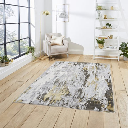 Apollo GR580 Modern Distressed Abstract Metallic Rug Grey/Gold