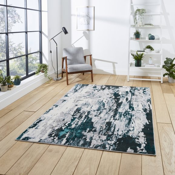 Apollo GR580 Modern Distressed Abstract Metallic Rug Grey/Green