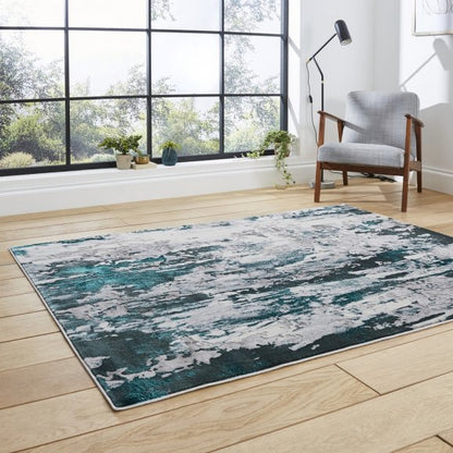 Apollo GR580 Modern Distressed Abstract Metallic Rug Grey/Green