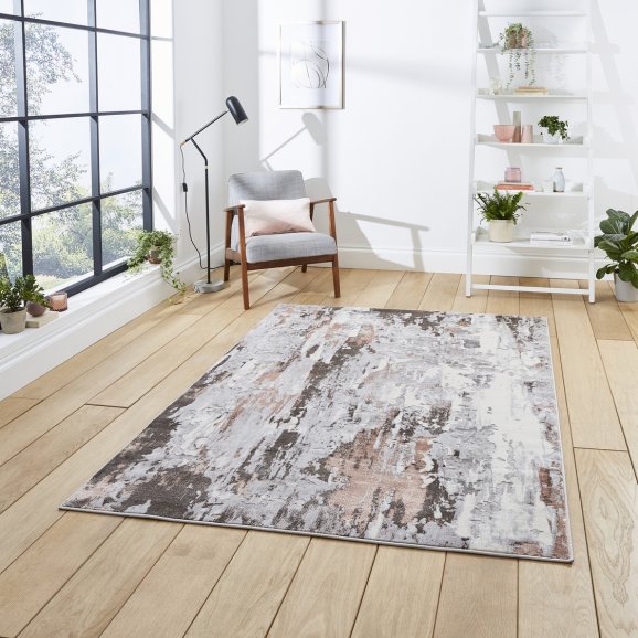 Apollo GR580 Modern Distressed Abstract Metallic Rug Grey/Rose