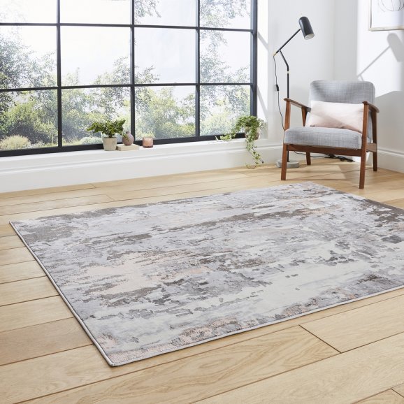 Apollo GR580 Modern Distressed Abstract Metallic Rug Grey/Rose