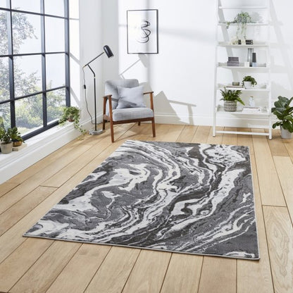 Apollo GR584 Modern Marble Metallic Rug - Grey