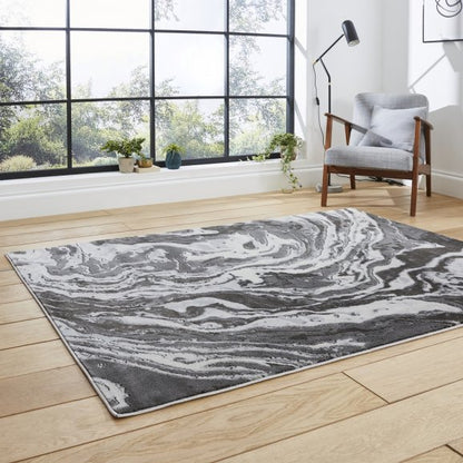 Apollo GR584 Modern Marble Metallic Rug - Grey