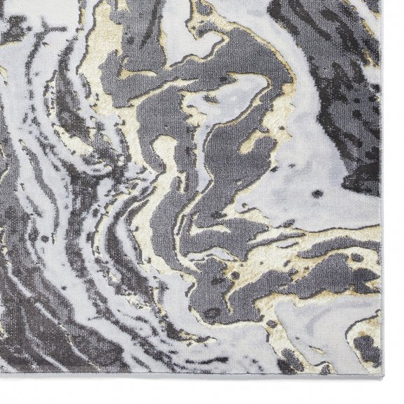 Apollo GR584 Modern Marble Metallic Rug - Grey/Gold