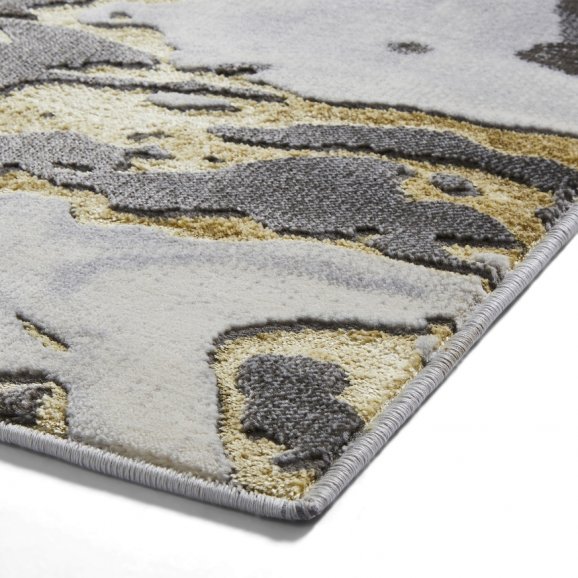 Apollo GR584 Modern Marble Metallic Rug - Grey/Gold