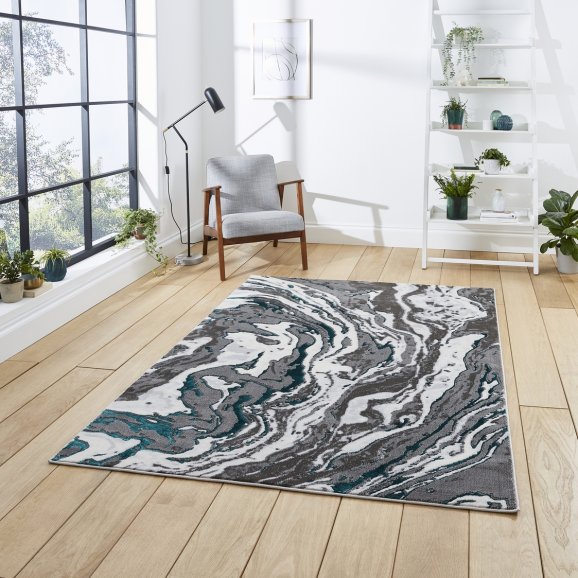 Apollo GR584 Modern Marble Metallic Rug - Grey/Green