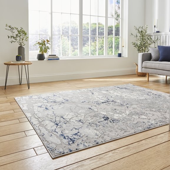 Apollo 2677 Modern Metallic Rug - Grey/Navy