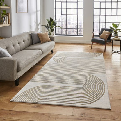 Apollo 2683 Modern Swirl Metallic Rug - Grey/Gold