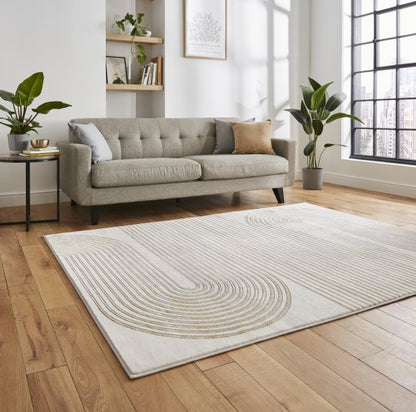 Apollo 2683 Modern Swirl Metallic Rug - Grey/Gold