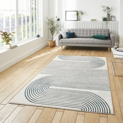 Apollo 2683 Modern Swirl Metallic Rug - Grey/Green