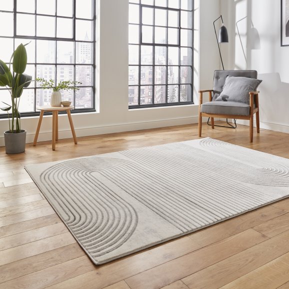 Apollo 2683 Modern Swirl Metallic Rug - Grey/Ivory