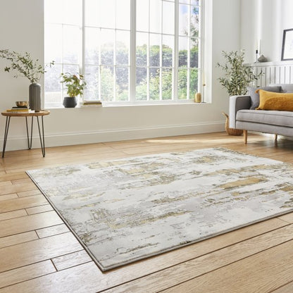 Apollo GR579 Modern Distressed Metallic Rug Grey/Gold