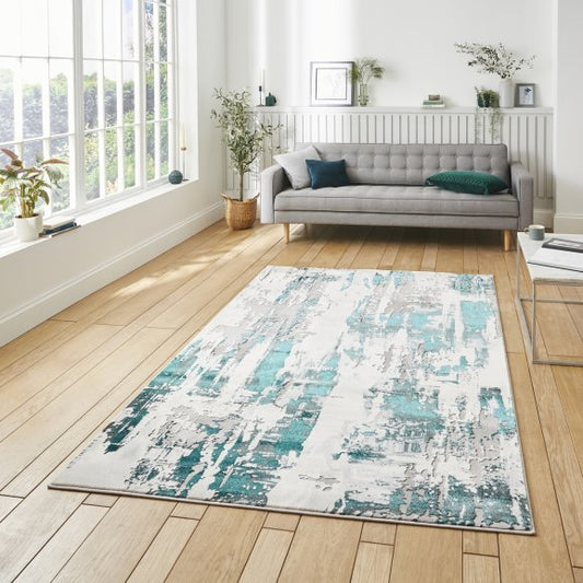 Apollo GR579 Modern Distressed Metallic Rug Grey/Green