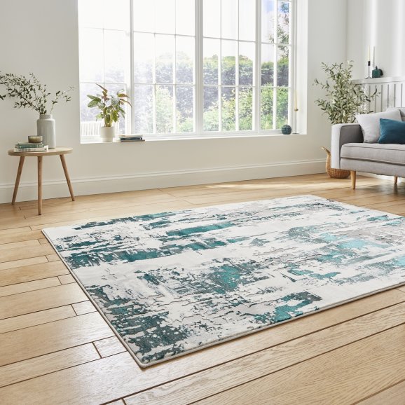 Apollo GR579 Modern Distressed Metallic Rug Grey/Green