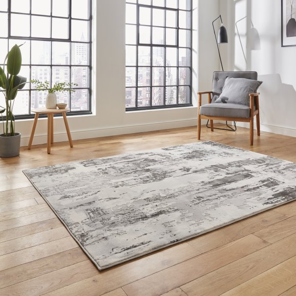 Apollo GR579 Modern Distressed Metallic Rug Grey/Ivory