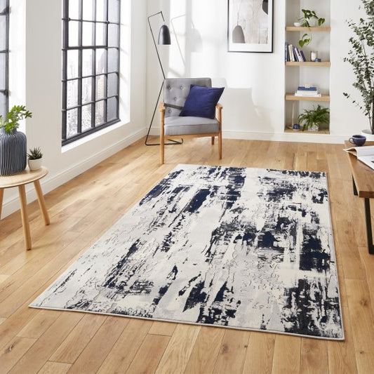 Apollo GR579 Modern Distressed Metallic Rug Grey/Navy