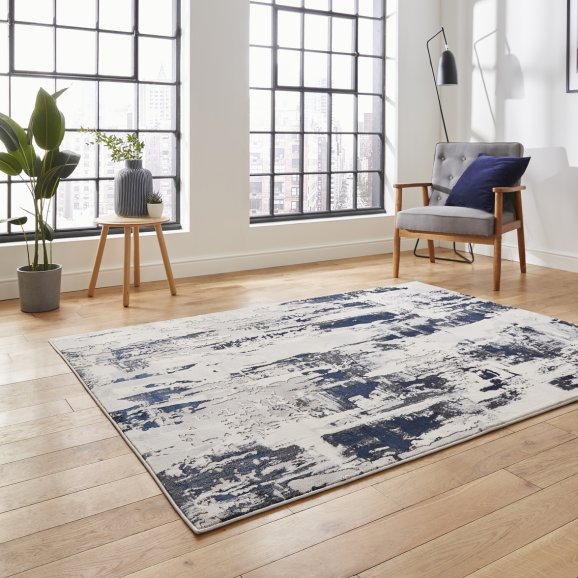 Apollo GR579 Modern Distressed Metallic Rug Grey/Navy