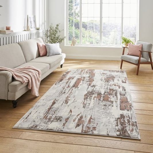 Apollo GR579 Modern Distressed Metallic Rug Grey/Rose