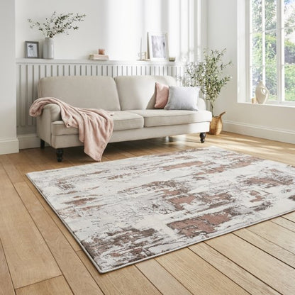 Apollo GR579 Modern Distressed Metallic Rug Grey/Rose