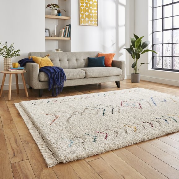 Boho A812 Modern Shaggy Moroccan Abstract Rug - Multi