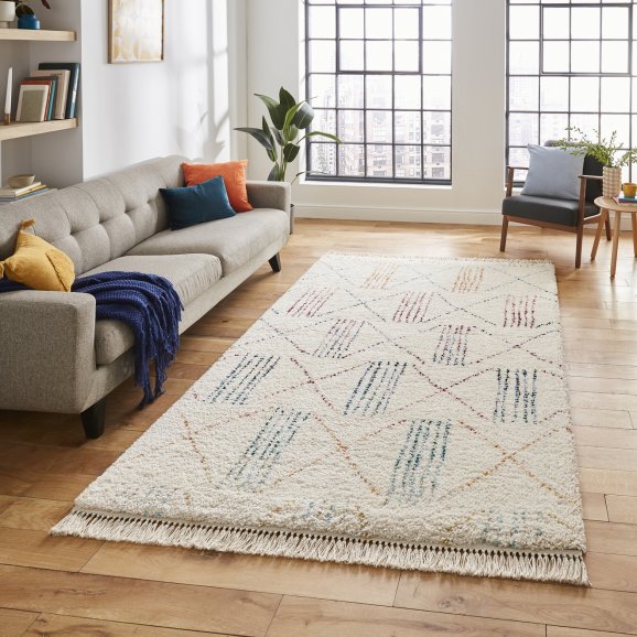 Boho A814 Modern Shaggy Moroccan Tribal Rug - Multi