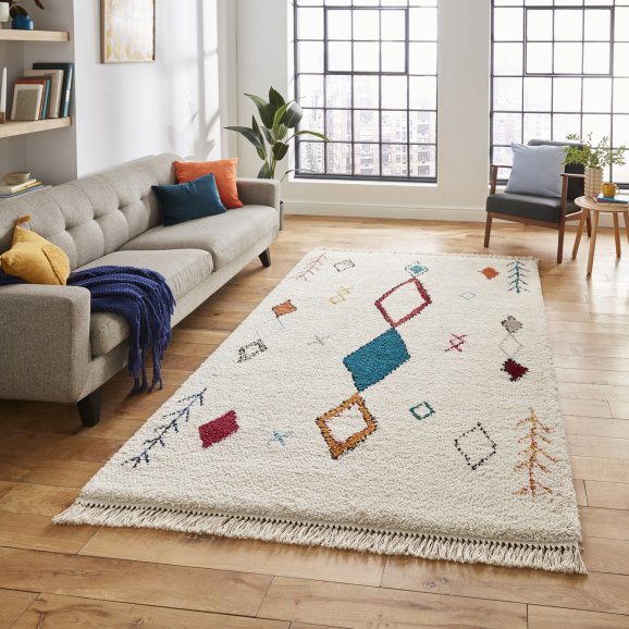 Boho A859 Modern Shaggy Moroccan Traditional Rug - Multi