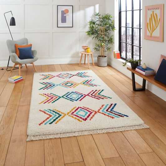 Boho C444 Modern Shaggy Moroccan Geometric Rug - Multi