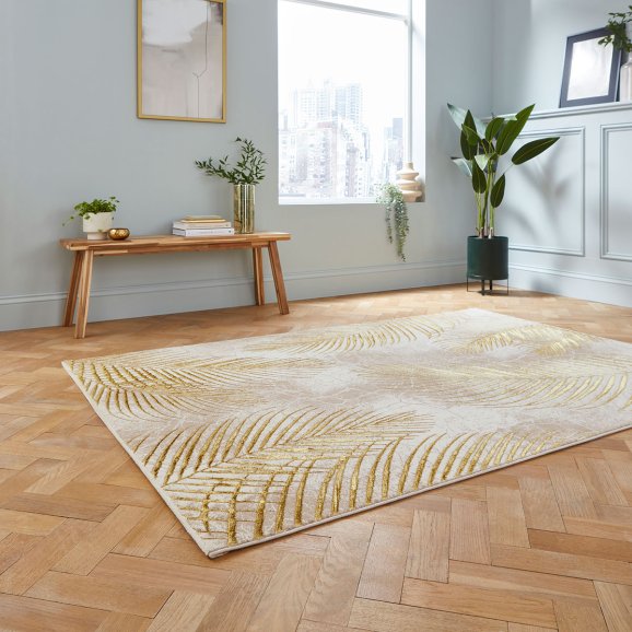 Creation 50051 Modern Multi Textured Super Soft Ventation Rug - Beige/Gold